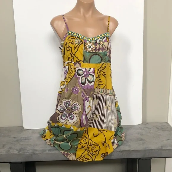 CABi Floral Patterned Beaded Summer Dress size 8 EUC ! - Picture 4 of 12